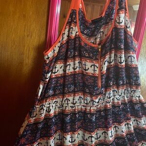 Rue21 Navy and Orange Anchor Maxi Dress